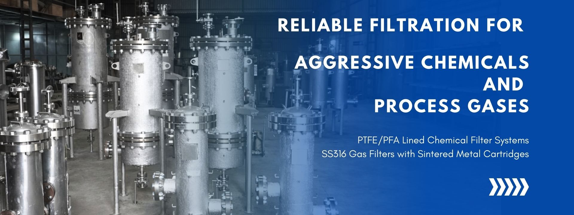 PTFE PFA lined chemical filter housing UK for aggressive chemicals and gases