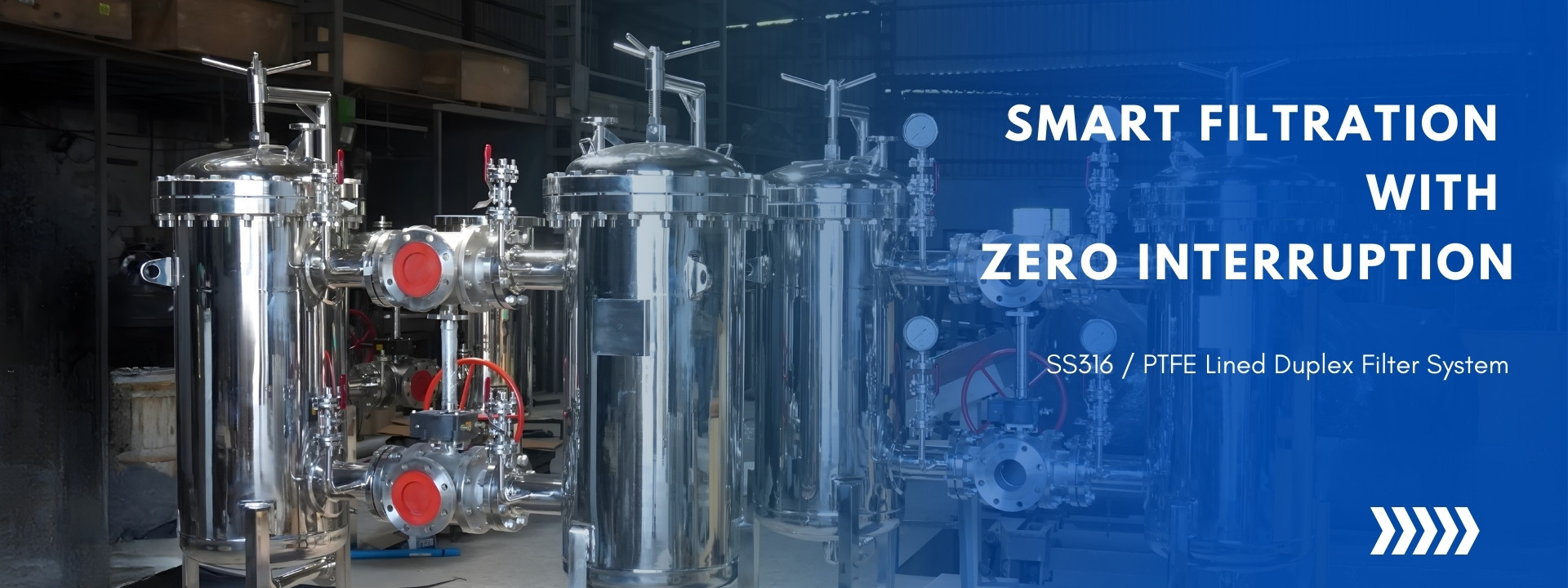 SS316 PTFE lined duplex filter system UK for continuous filtration