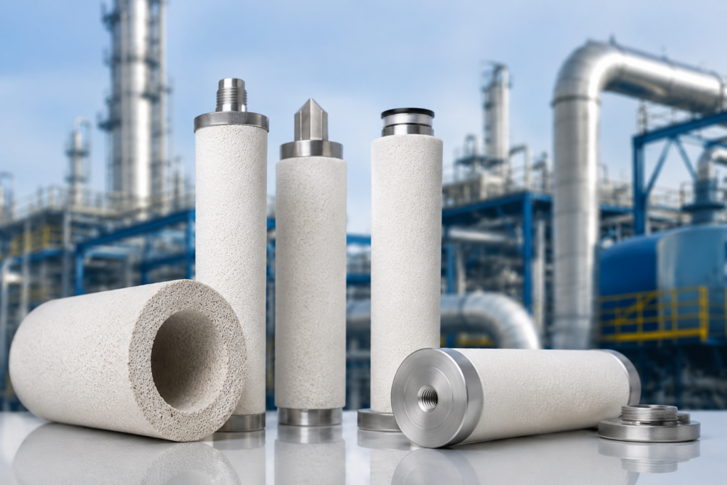 High-performance porous ceramic filter cartridges used for industrial filtration, high-temperature gas filtration, and chemical processing applications.