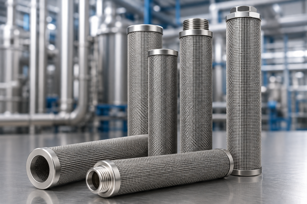 Stainless steel wire mesh filter cartridge for industrial filtration systems with high durability and corrosion resistance.