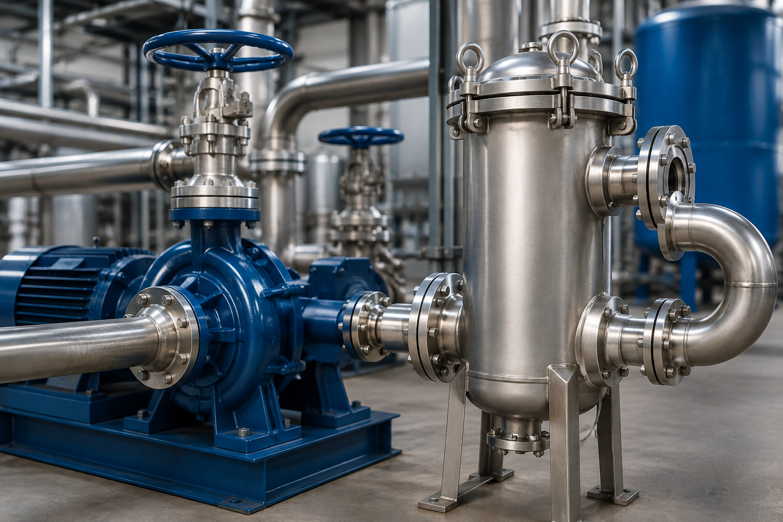 Industrial process filtration system protecting pumps & valves from contaminants