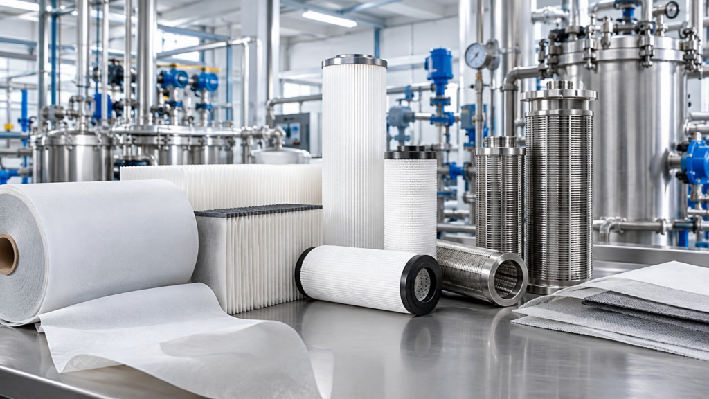 Industrial filter media and filter elements for process filtration